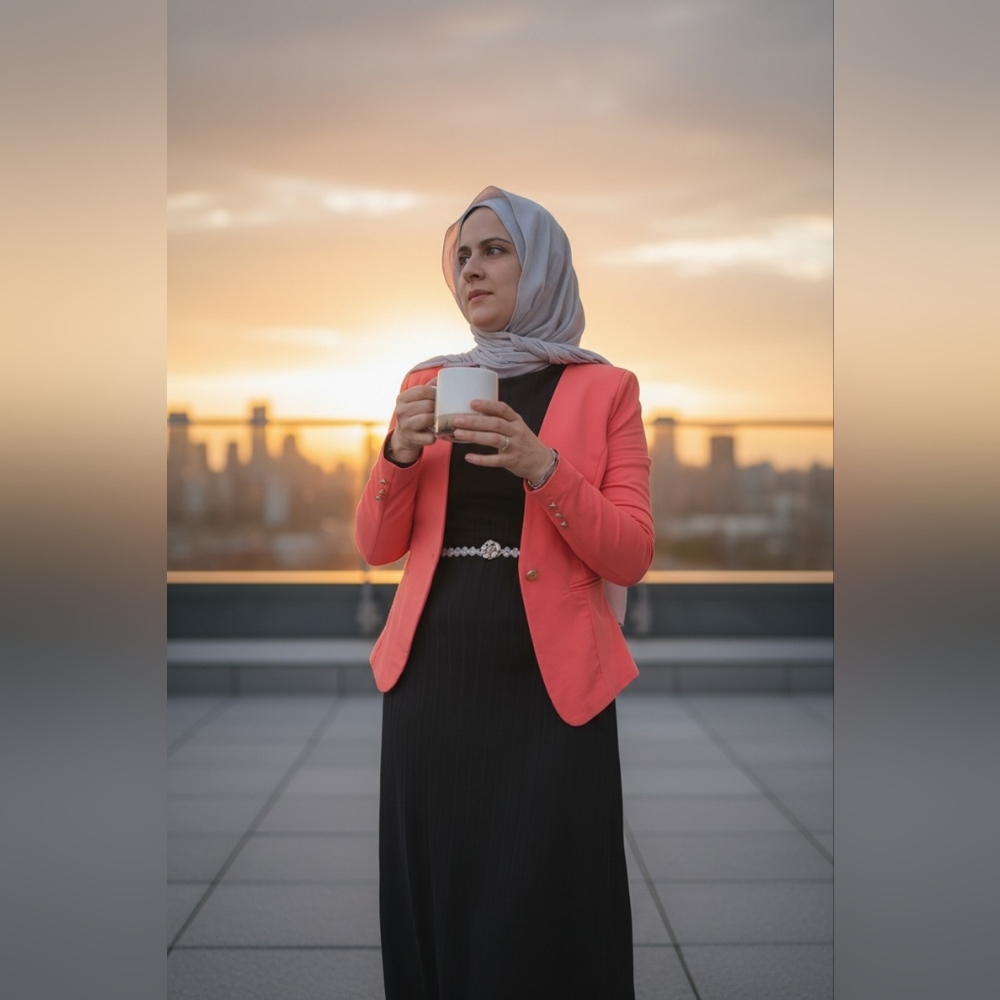 Coral Blazer with Black Dress